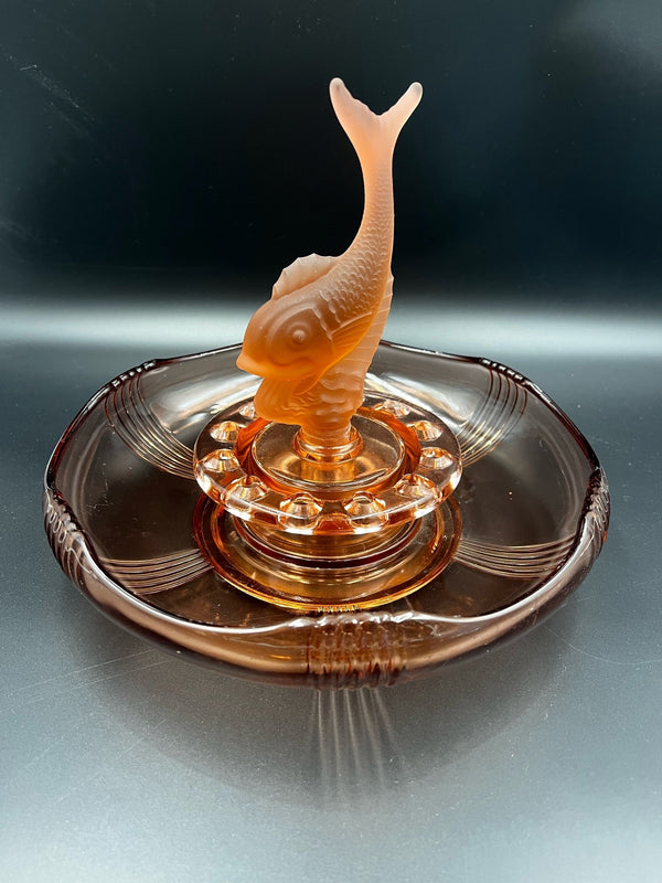 Vintage Art Deco Depression Glass Float Bowl Fish Centre